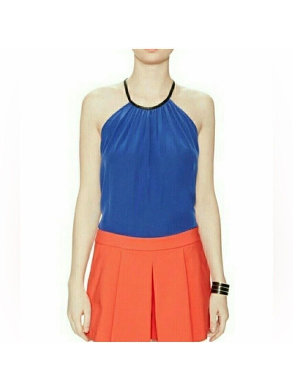 Yigal Azrouel Silk Lambs Leather Open Back Halter Top